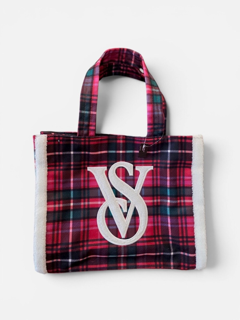 Victoria's Secret Tartan Plaid Sherpa Holiday Tote Bag Limited Edition